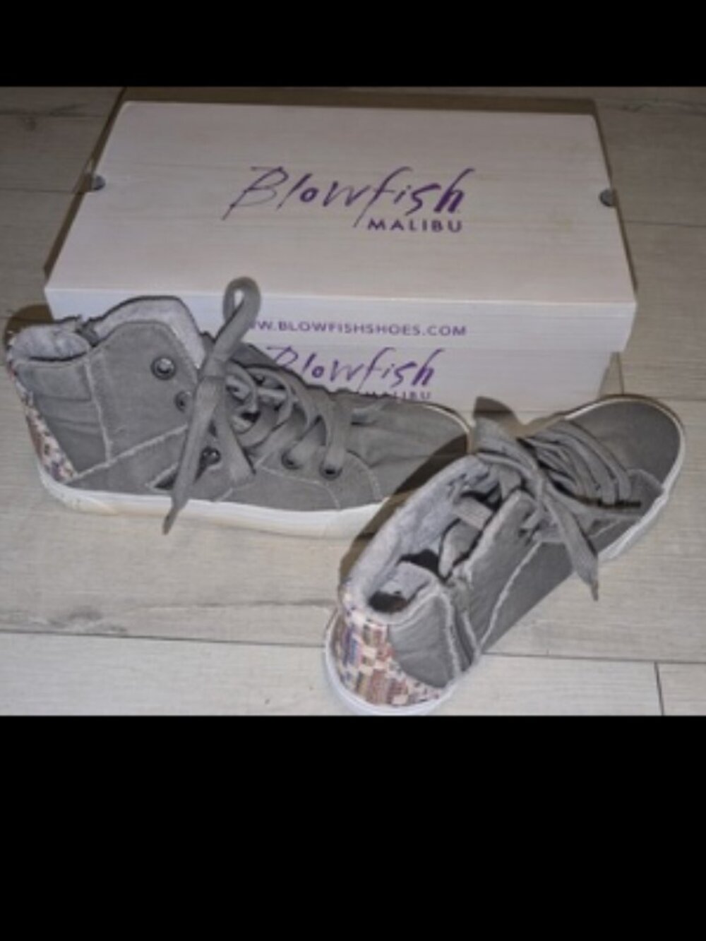 Blowfish Shoes Casual Fruitcake High Top Distressed Canvas Grey Womens Sz 6